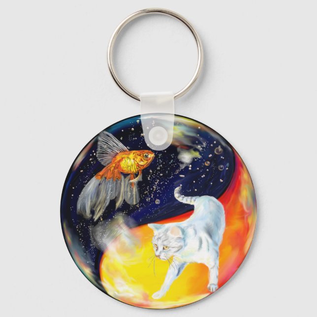 Yin Yang Black White Key Ring (Front)