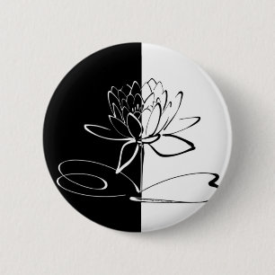 Yin Yang Black White Lotus Blossom 6 Cm Round Badge