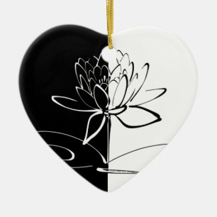 Yin Yang Black White Lotus Blossom Ceramic Tree Decoration