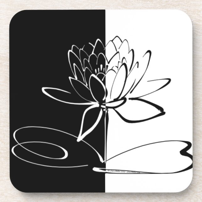 Yin Yang Black White Lotus Blossom Coaster (Front)