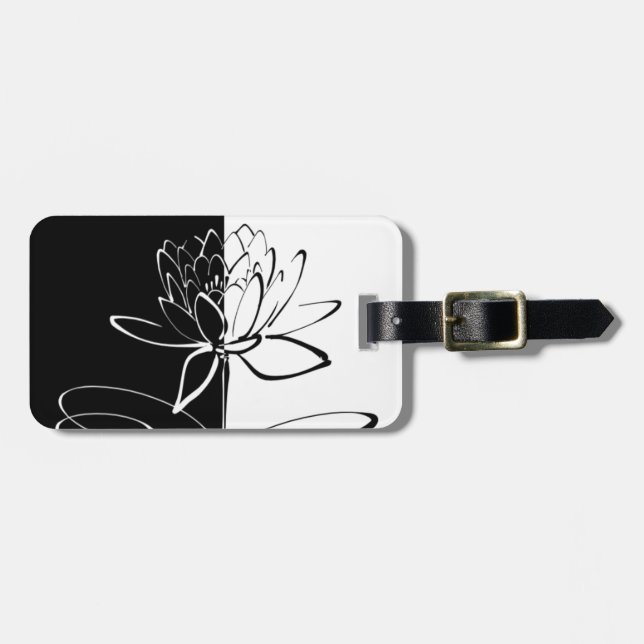 Yin Yang Black White Lotus Blossom Luggage Tag (Front Horizontal)