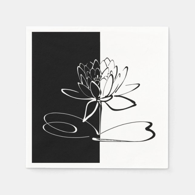 Yin Yang Black White Lotus Blossom Napkin (Front)