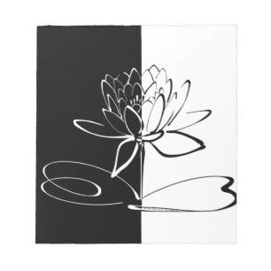 Yin Yang Black White Lotus Blossom Notepad