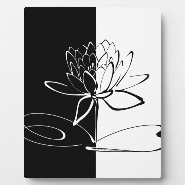 Yin Yang Black White Lotus Blossom Plaque (Front)