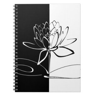 Yin Yang Black White Lotus Blossom Spiral Notebook