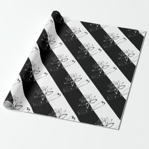 Yin Yang Black White Lotus Blossom Wrapping Paper