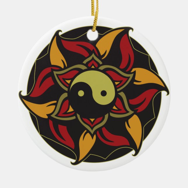 Yin Yang Blooming Lotus Ceramic Tree Decoration (Front)
