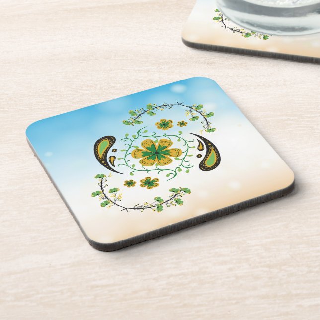 Yin‑Yang Blossom – Green & Gold Artwork Coaster (Left Side)