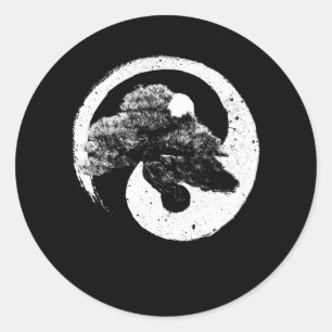 Yin Yang Bonsai Tree Buddhist Zen Japanese Classic Round Sticker