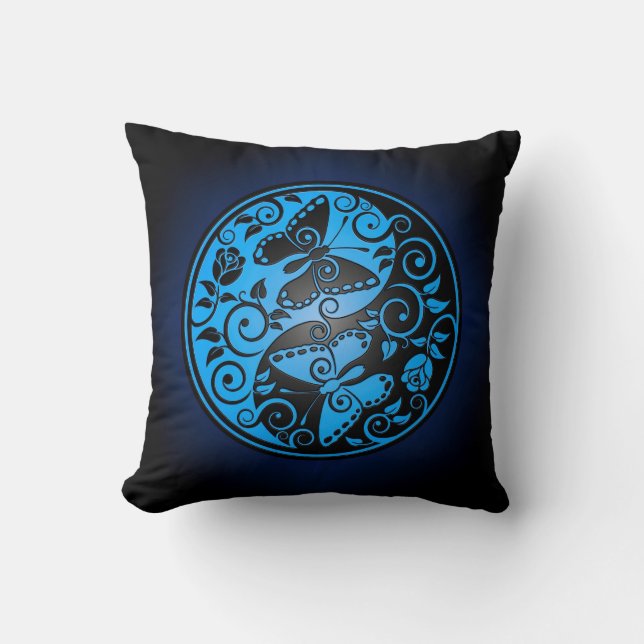 Yin Yang Butterflies, blue & black Cushion (Front)