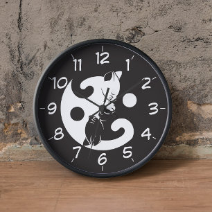 Yin Yang Cat Black and White Novelty Clock