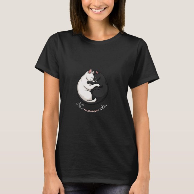 Yin Yang Cat Na-meow-ste I Love Cats Yoga Peace Na T-Shirt (Front)