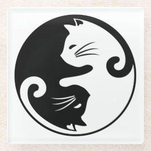 Yin yang cats glass coaster
