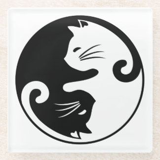 Yin yang cats glass coaster