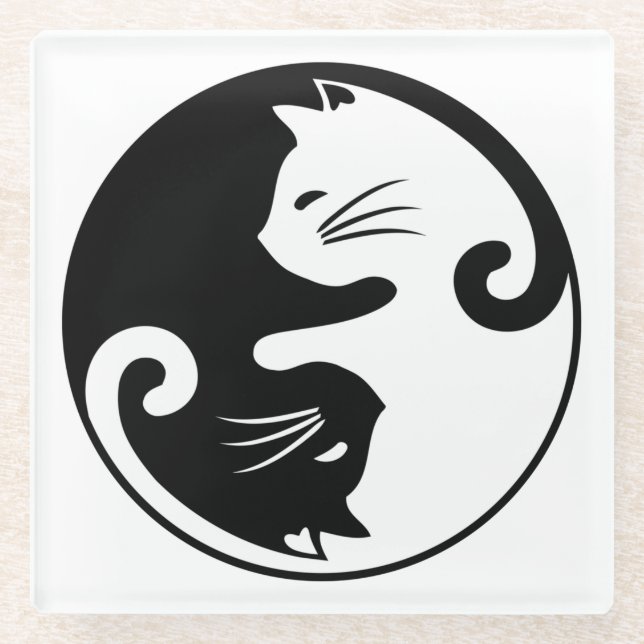 Yin yang cats glass coaster (Front)