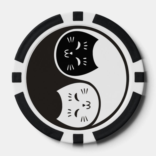 Yin Yang Cats in Black and White Poker Chips (Front)