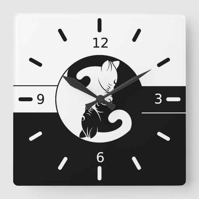 Yin yang cats square wall clock (Front)