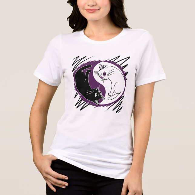 Yin Yang Cats T-Shirt | Asexual Ace Pride Flag  Tri-Blend Shirt (Front)
