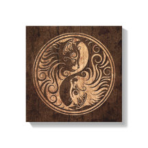 Yin Yang Cats with Wood Grain Effect
