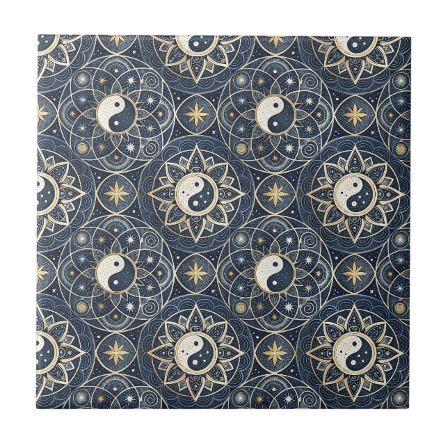 Yin Yang Celestial Harmony Mandala Design Pattern Tile (Front)