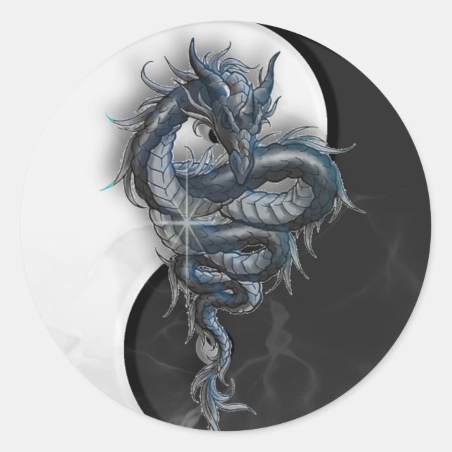 Yin Yang Chinese Dragon Large Round Stickers (Front)