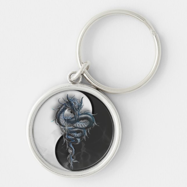 Yin Yang Chinese Dragon Round Key Ring (Front)