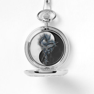 Yin Yang Chinese Dragon Silver Pocket Watch