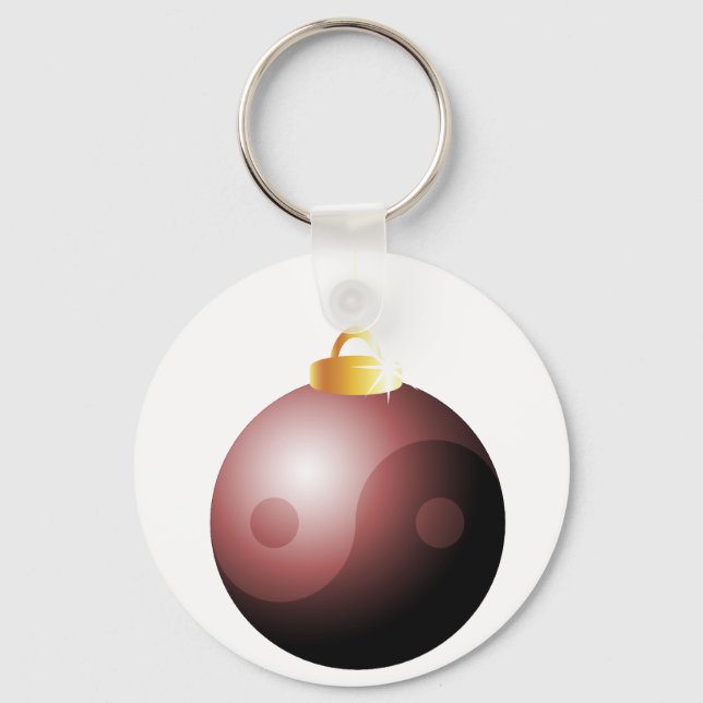 Yin Yang Christmas Ball in Red Key Ring (Front)
