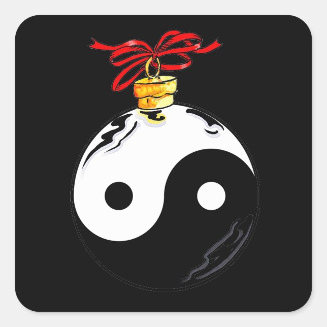 Yin & Yang Christmas Ball Square Sticker (Front)