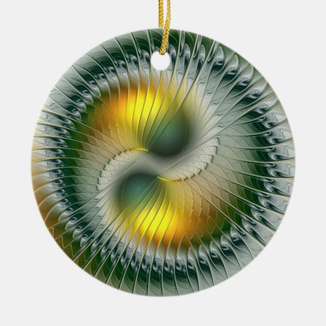 Yin Yang Christmas Colours Abstract Fractal Art Ceramic Tree Decoration (Front)