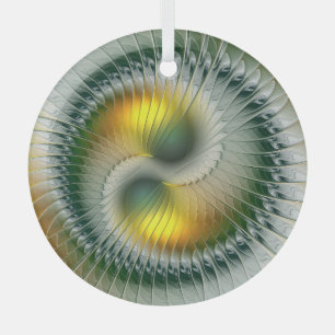 Yin Yang Christmas Colours Abstract Fractal Art Glass Tree Decoration