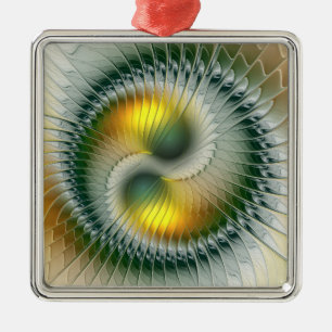 Yin Yang Christmas Colours Abstract Fractal Art Metal Tree Decoration