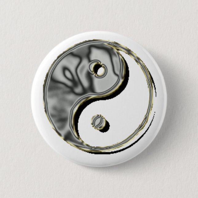 Yin Yang Chrome 6 Cm Round Badge (Front)