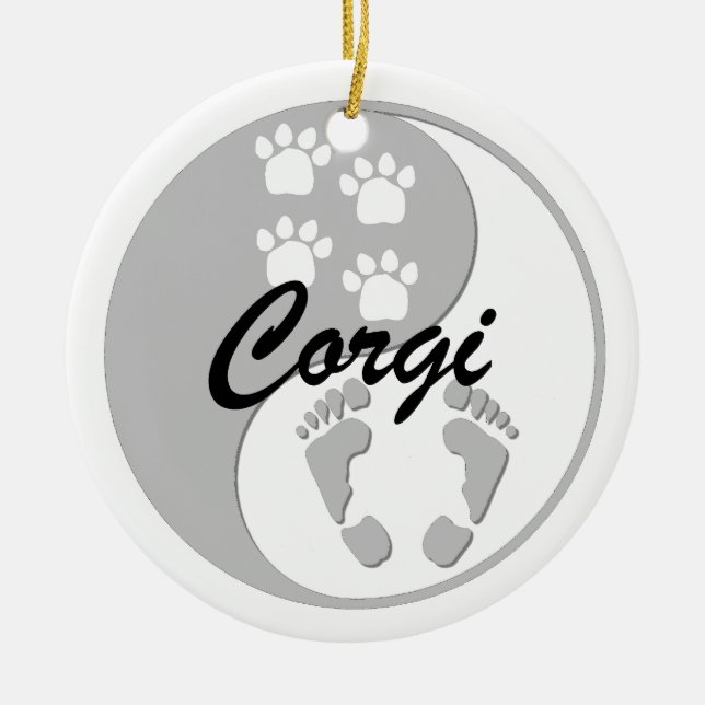 yin yang corgi ceramic tree decoration (Front)