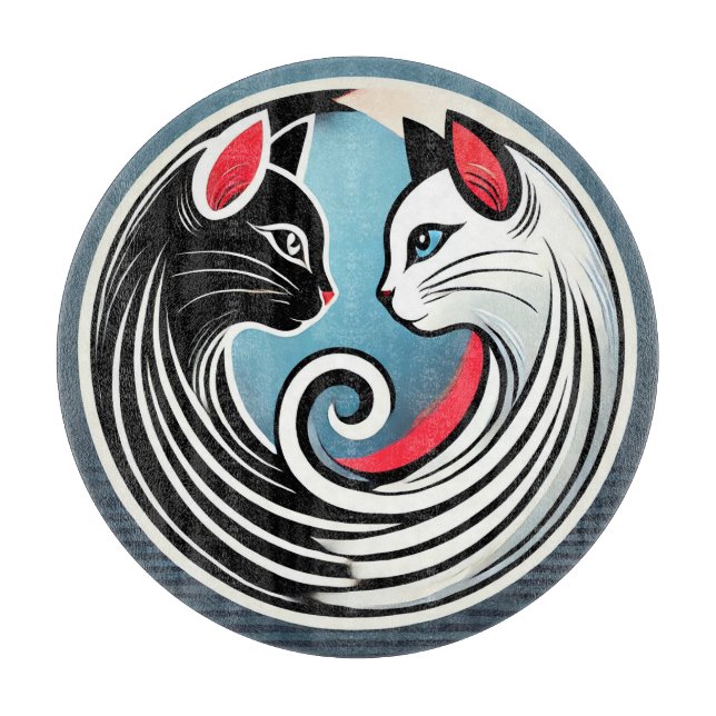 Yin Yang Design Featuring Black and White Cats Cutting Board (Front)