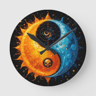 Yin Yang Design Representing Sun and Moon Round Clock