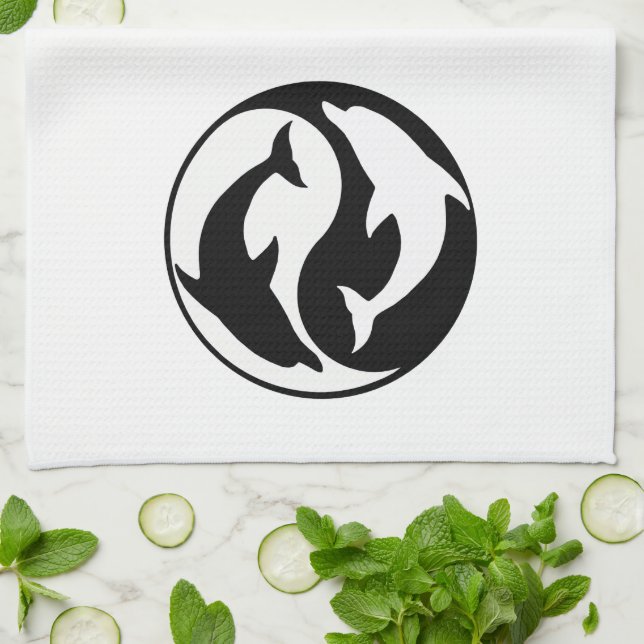 Yin Yang Dolphins Kitchen Towel (Folded)