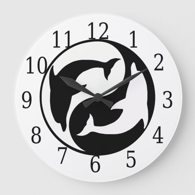 Yin Yang Dolphins Round Clock (Front)