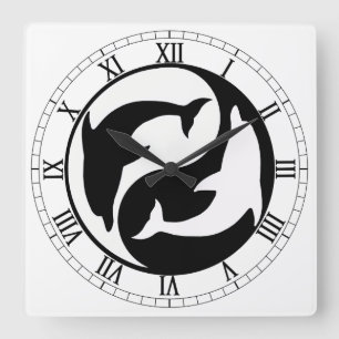 Yin Yang Dolphins Square Roman Numerals Clock