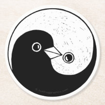 Yin Yang doves paper coaster