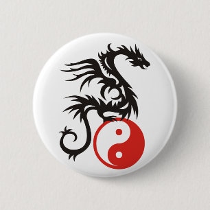 Yin & Yang Dragon 6 Cm Round Badge