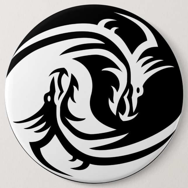 Yin Yang Dragon 6 Cm Round Badge (Front)