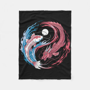 Yin Yang Dragon And Koi Fusion Funny Zen Yoga For Fleece Blanket