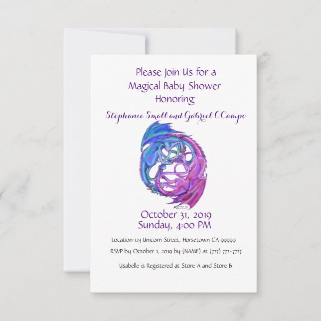 Yin Yang Dragon Baby Personalised Rainbow Custom Invitation (Front)