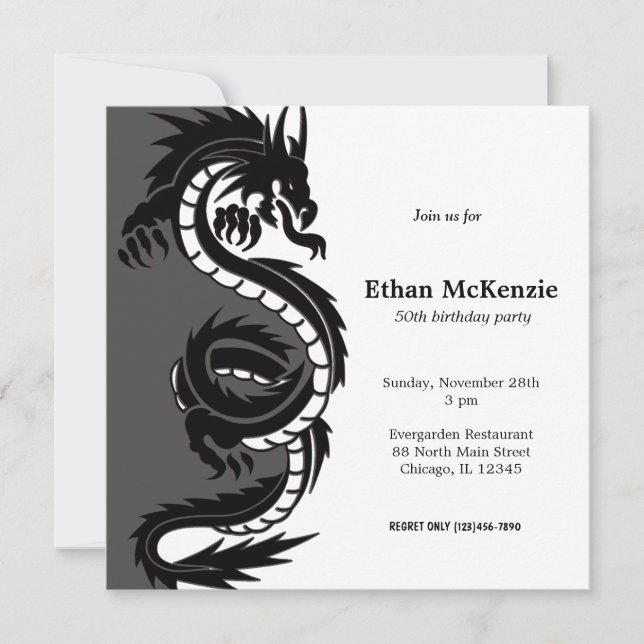 Yin Yang Dragon Birthday theme Invitation (Front)