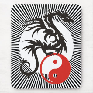 Yin & Yang Dragon black sunny stripes Mouse Pad