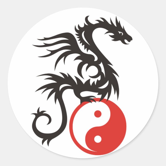 Yin & Yang Dragon Classic Round Sticker (Front)