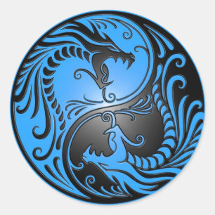Yin Yang Dragons, blue and black Classic Round Sticker