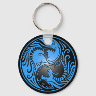 Yin Yang Dragons, blue and black Key Ring