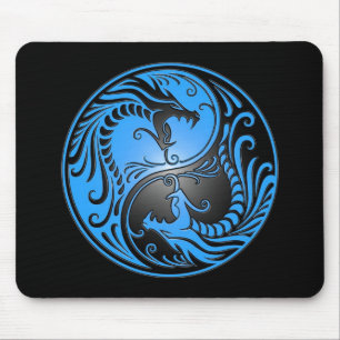 Yin Yang Dragons, blue and black Mouse Pad